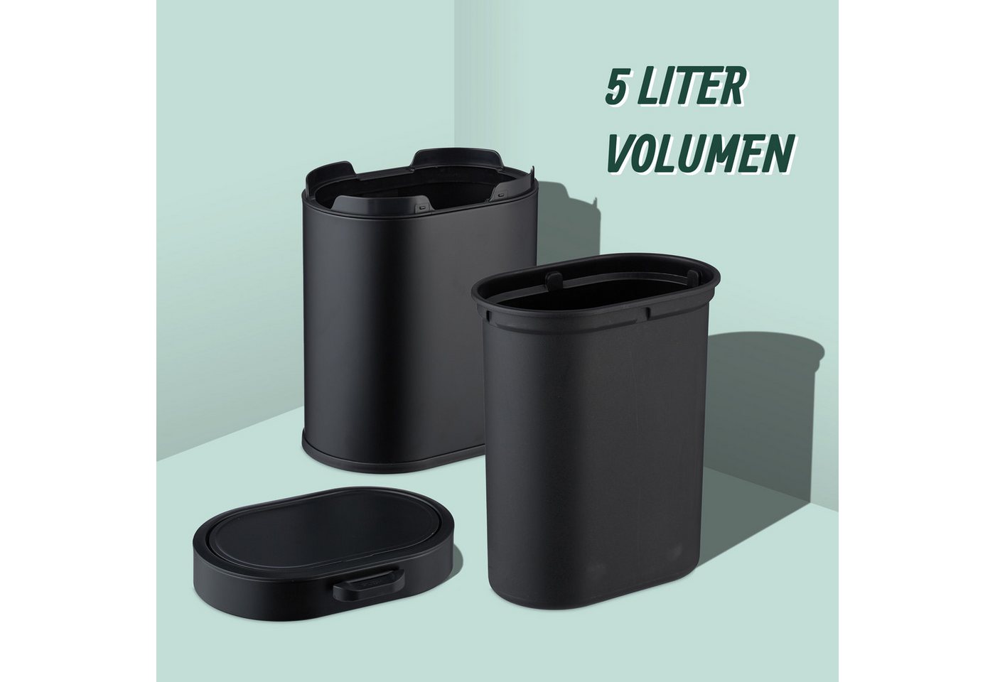 relaxdays Kosmetikeimer Hängender Mülleimer 5 Liter, schwarz – Bild 5 von 5