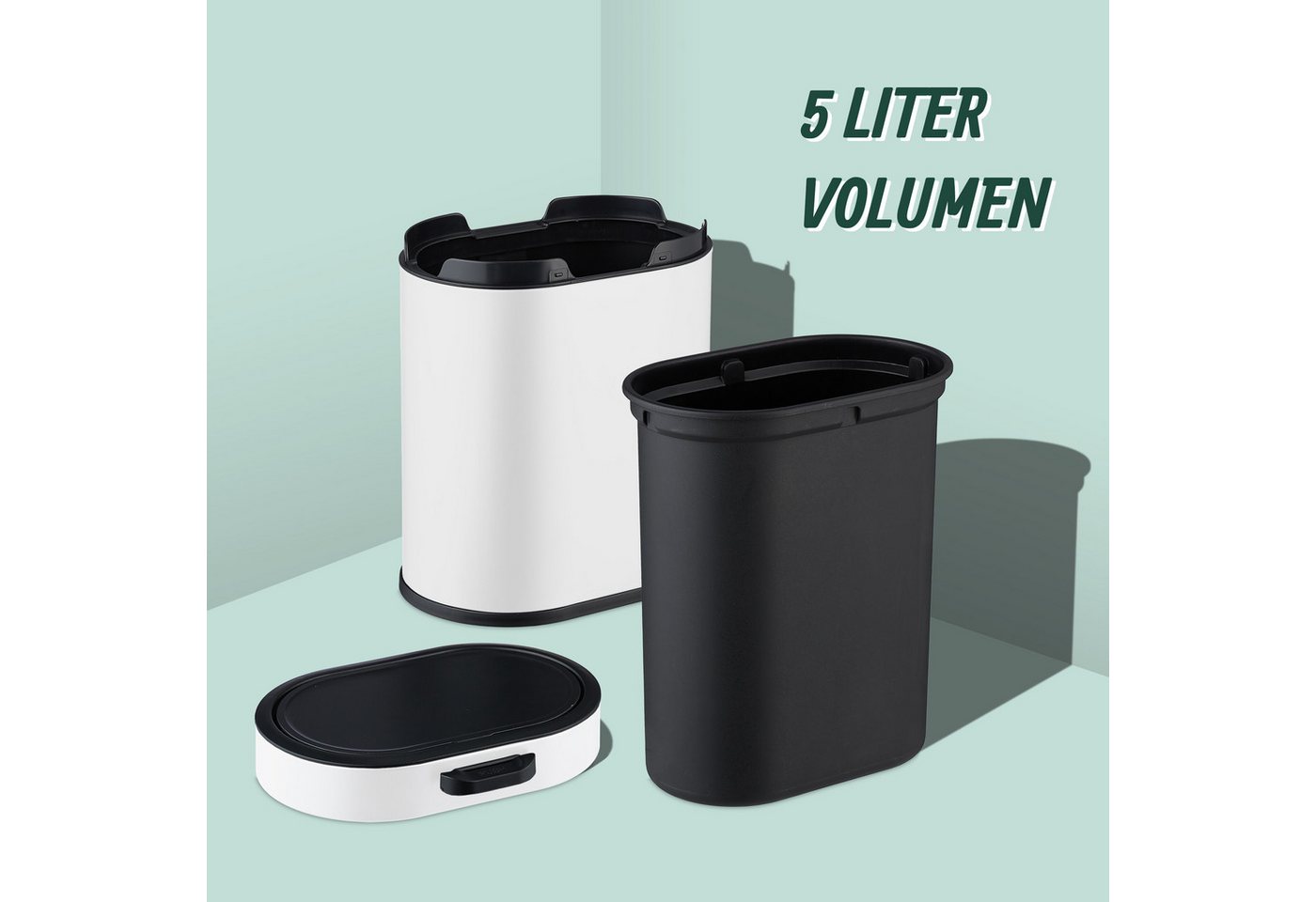 relaxdays Kosmetikeimer Hängender Mülleimer 5 Liter, weiß – Bild 5 von 5