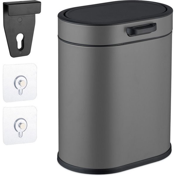 relaxdays Kosmetikeimer Hängender Mülleimer 5 Liter, grau