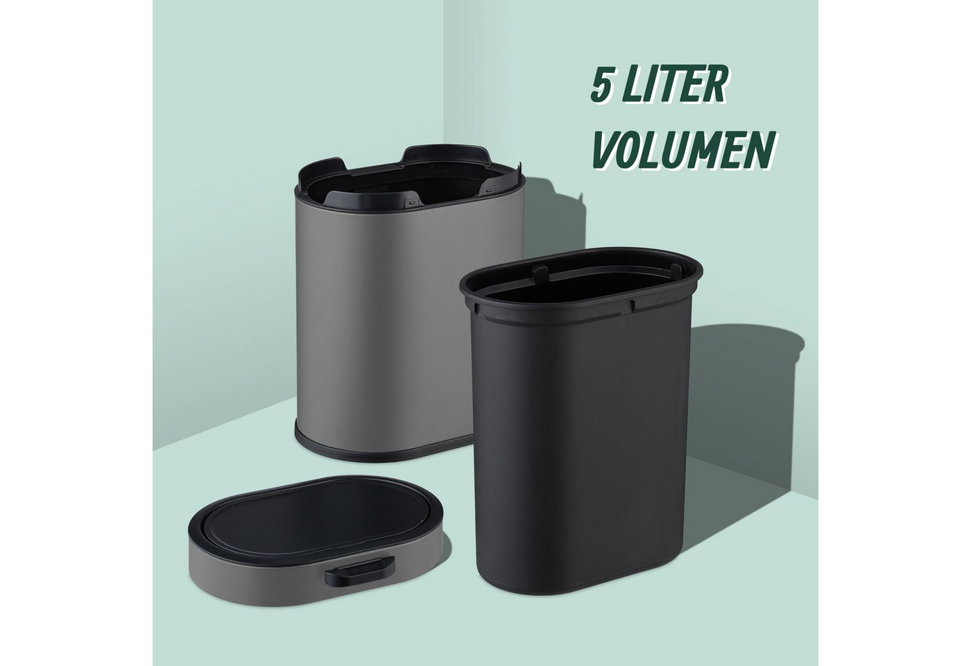 relaxdays Kosmetikeimer Hängender Mülleimer 5 Liter, grau – Bild 5 von 5