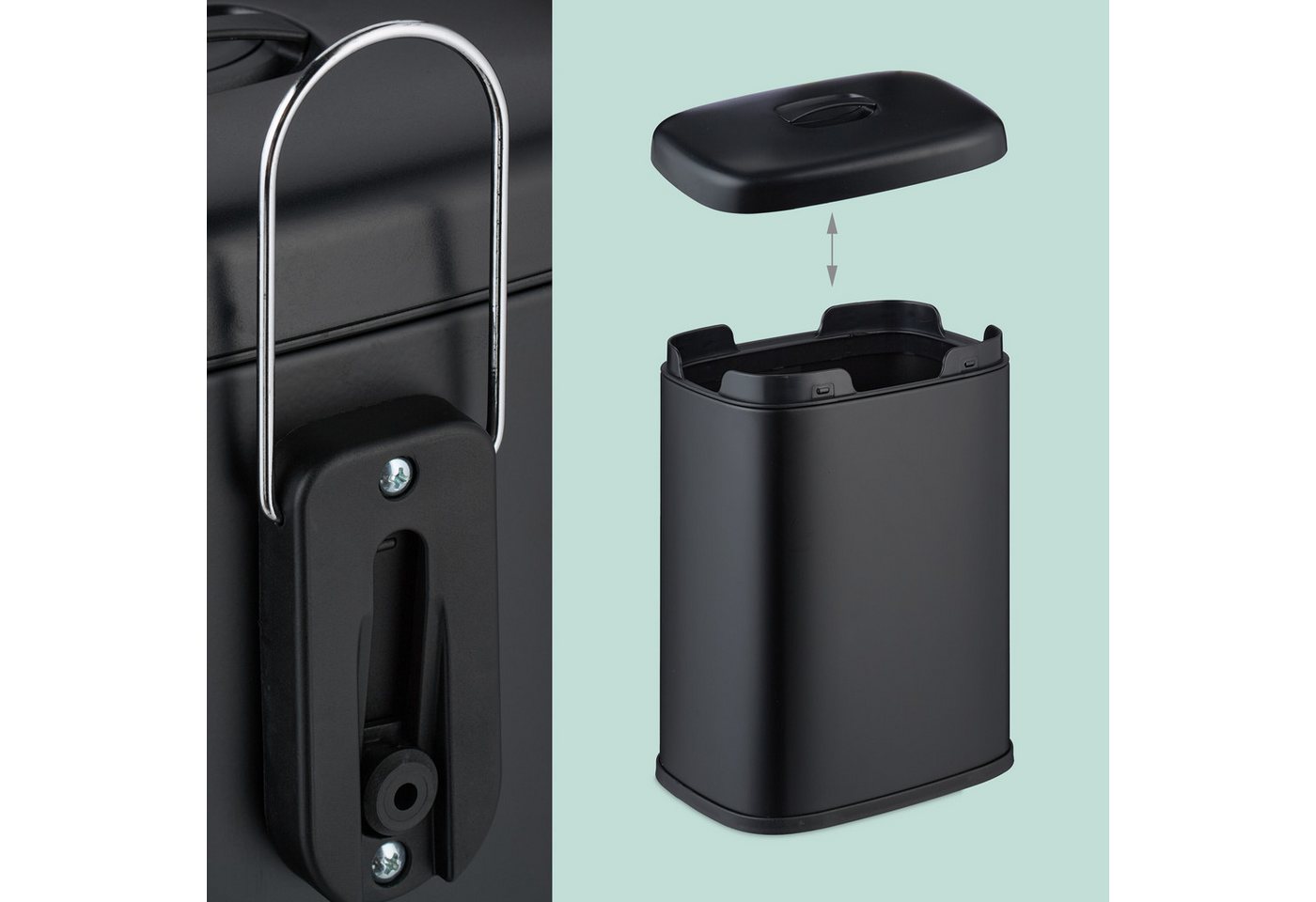 relaxdays Kosmetikeimer Hängender Mülleimer 5 Liter, schwarz – Bild 2 von 5