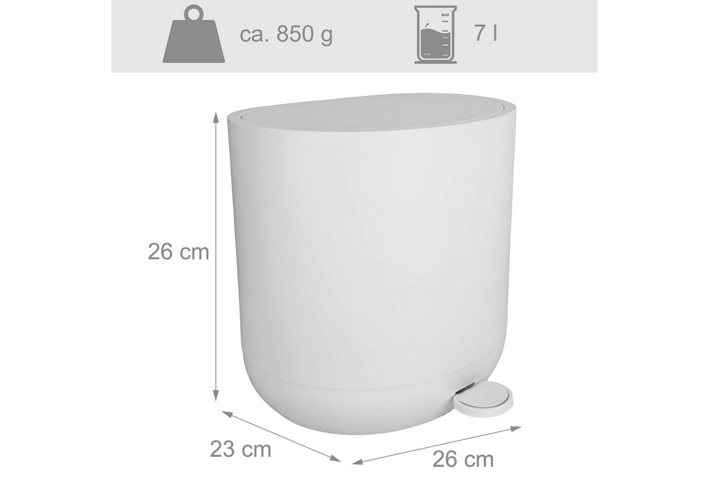 relaxdays Kosmetikeimer Mülleimer mit Softclose 7 l, weiß – Bild 3 von 5