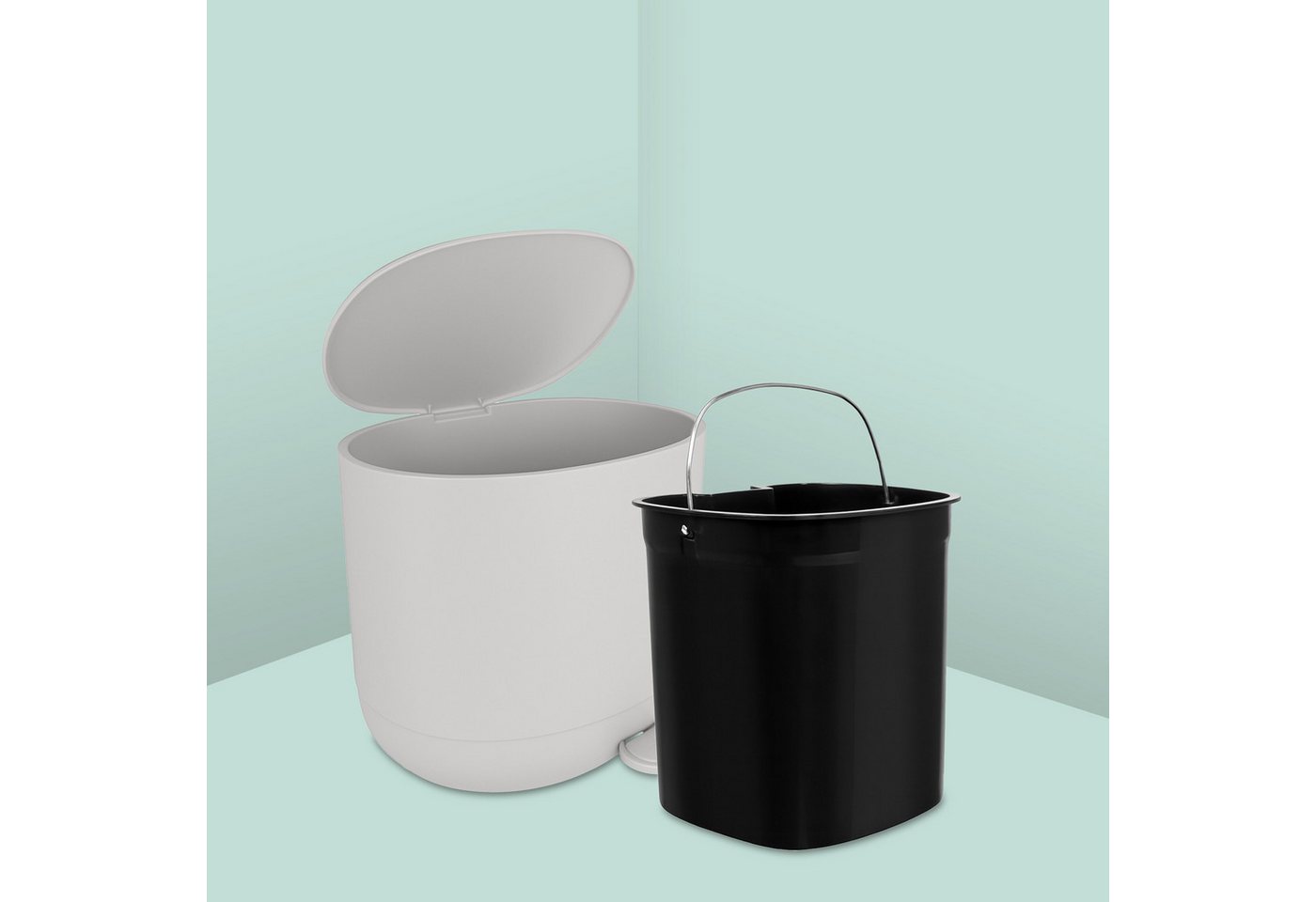 relaxdays Kosmetikeimer Mülleimer mit Softclose 7 l, weiß – Bild 5 von 5