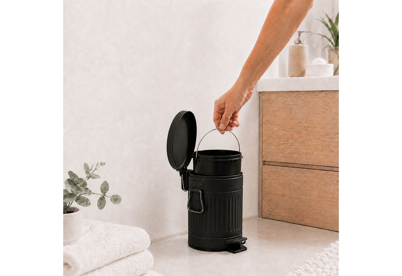 relaxdays Kosmetikeimer Retro Kosmetikeimer 3 Liter, schwarz – Bild 5 von 5