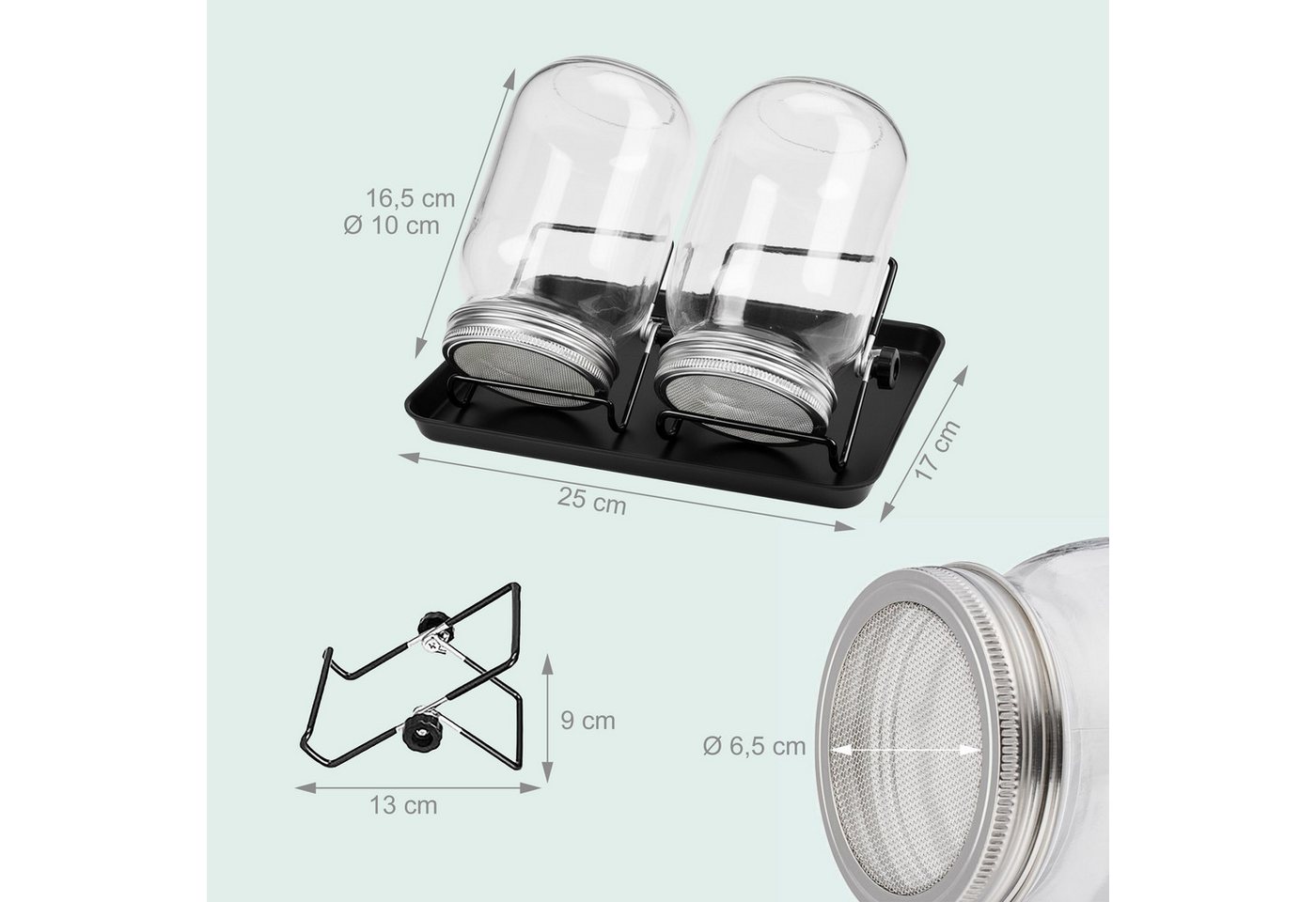 relaxdays Kräutertopf Sprossenglas 2er Set Gestell & Schale (2er Set, 5 St), schwarz – Bild 4 von 5