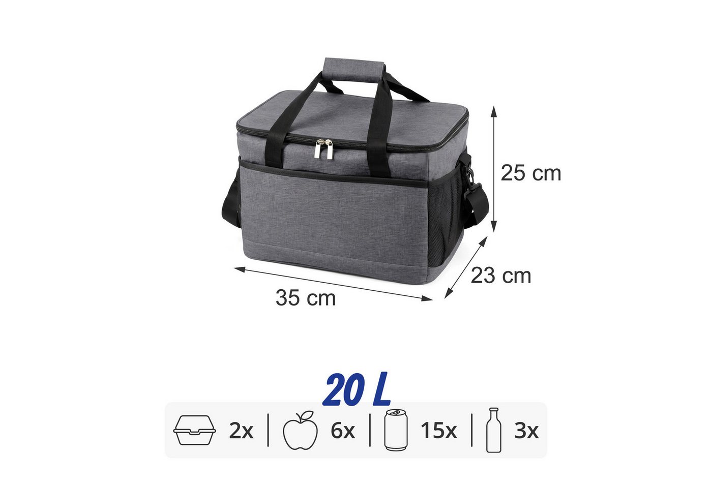 relaxdays Kühltasche mit Tragegriffen, 20 l, grau, 20 L – Bild 4 von 5