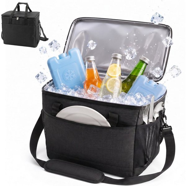 relaxdays Kühltasche mit Tragegriffen, 40 l, schwarz, 40 L