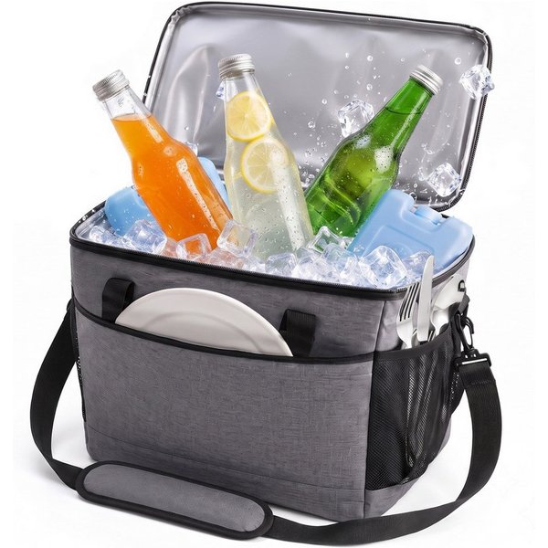 relaxdays Kühltasche mit Tragegriffen, 30 l, grau, 30 L
