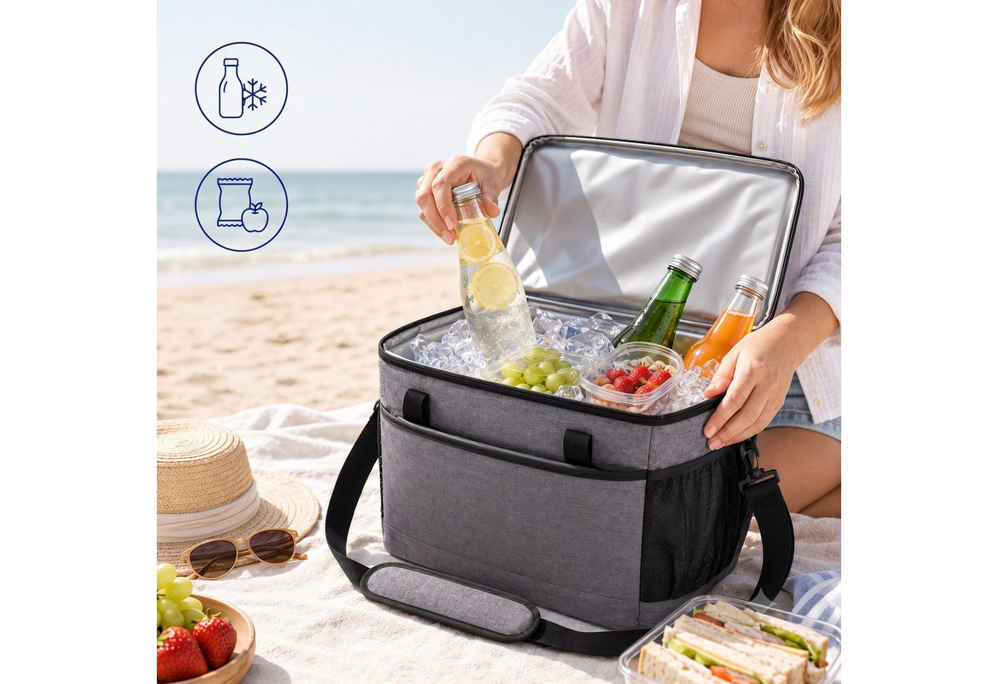 relaxdays Kühltasche mit Tragegriffen, 30 l, grau, 30 L – Bild 2 von 5