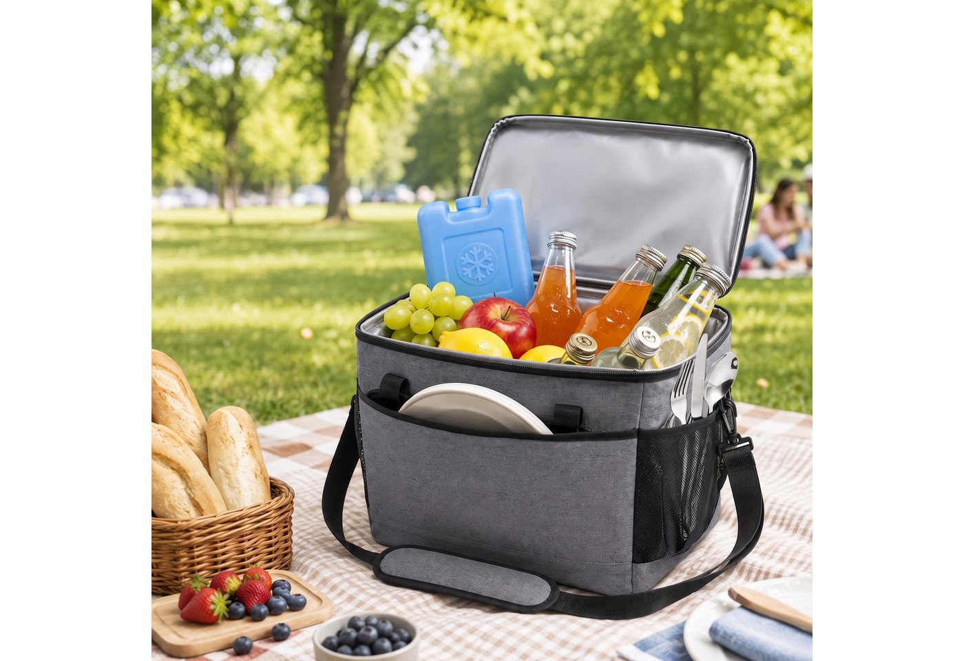 relaxdays Kühltasche mit Tragegriffen, 30 l, grau, 30 L – Bild 3 von 5