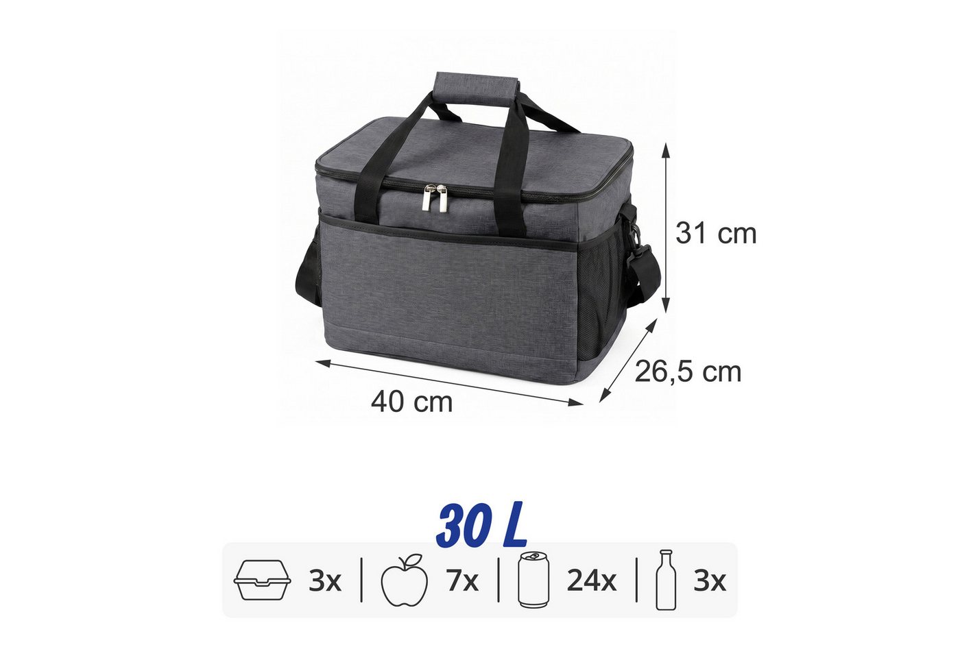 relaxdays Kühltasche mit Tragegriffen, 30 l, grau, 30 L – Bild 4 von 5