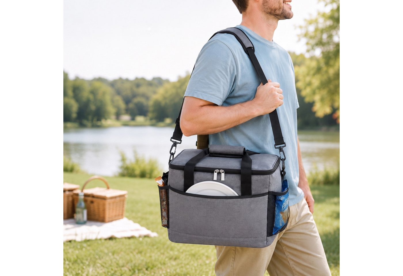 relaxdays Kühltasche mit Tragegriffen, 30 l, grau, 30 L – Bild 5 von 5