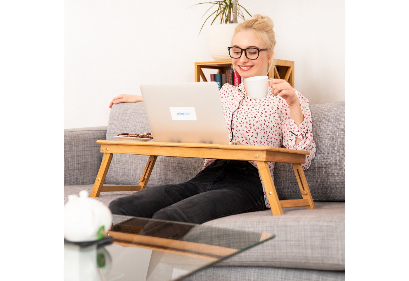 relaxdays Laptop Tablett Bambus Laptoptisch XL, Bambus, (1-tlg) – Bild 2 von 5