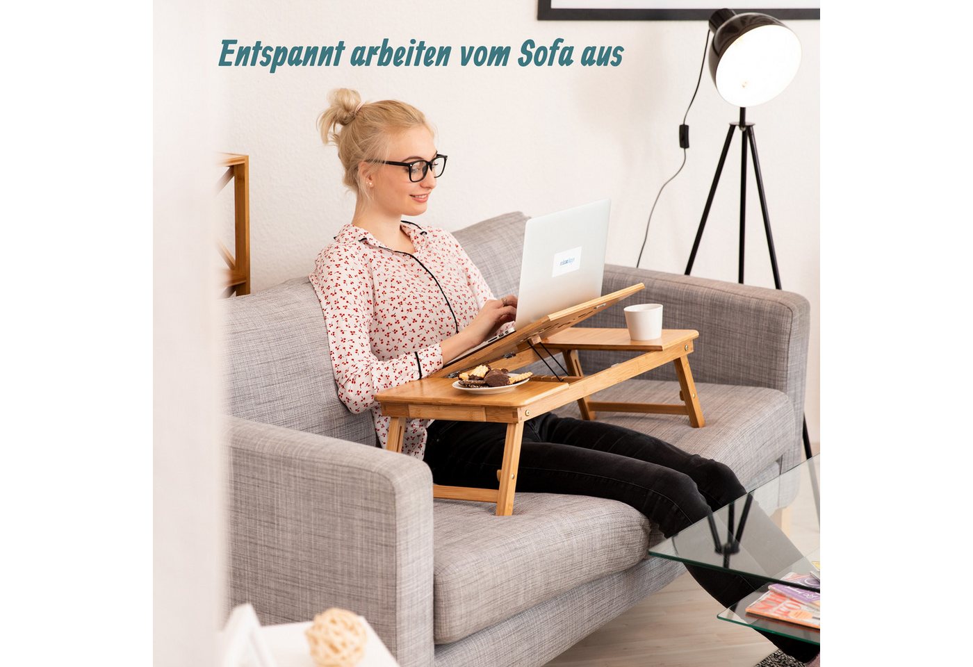 relaxdays Laptop Tablett Bambus Laptoptisch XL, Bambus, (1-tlg) – Bild 3 von 5