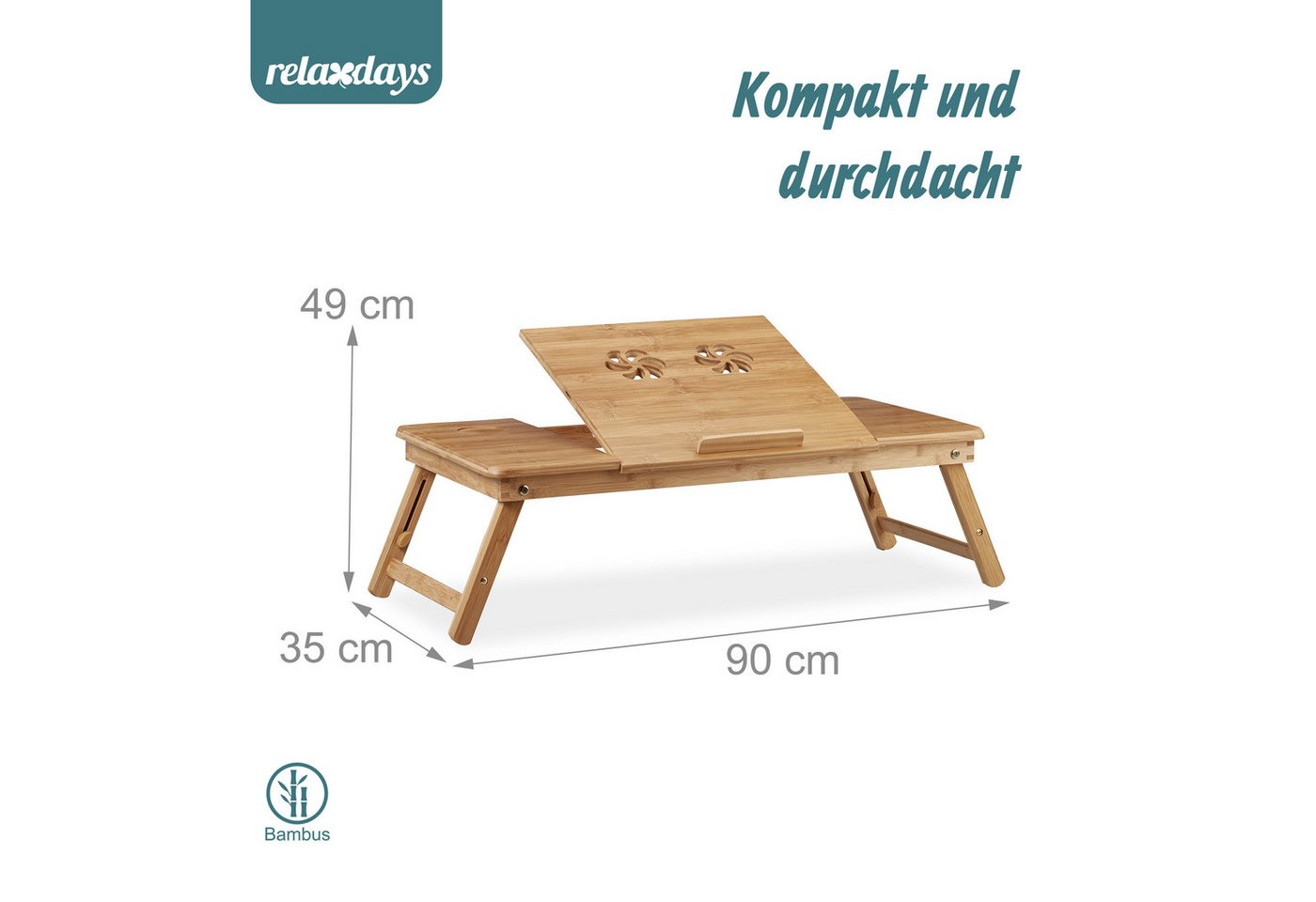relaxdays Laptop Tablett Bambus Laptoptisch XL, Bambus, (1-tlg) – Bild 4 von 5