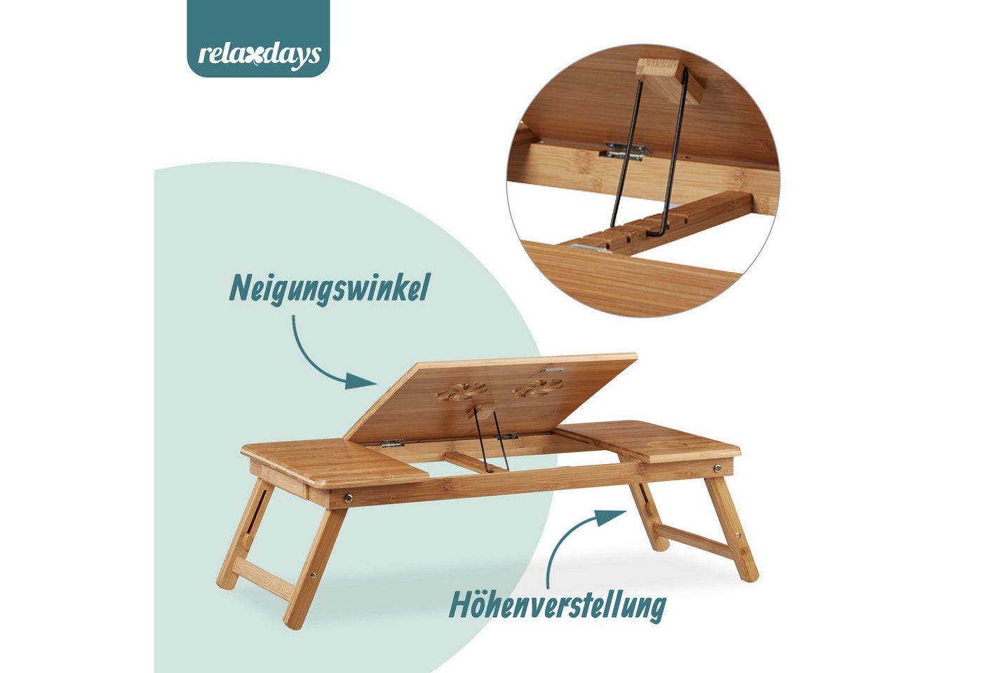 relaxdays Laptop Tablett Bambus Laptoptisch XL, Bambus, (1-tlg) – Bild 5 von 5