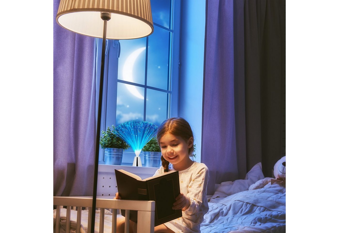relaxdays LED Dekolicht Glasfaserlampe mit Farbwechsel, Stimmungslicht mit fließendem Farbwechsel, LED, blau, hellblau, lila, rot, hellgrün, grün – Bild 3 von 5