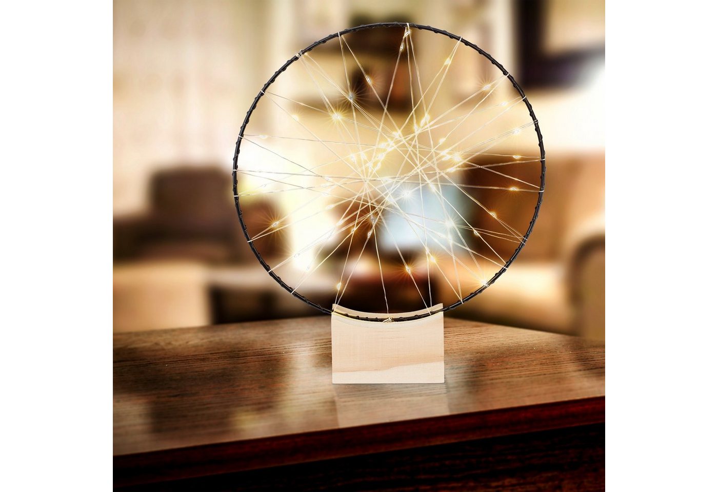 relaxdays LED Dekolicht LED Ring Deko 25 cm, Kabellose, batteriebetriebene LED-Stimmungsbeleuchtung, LED, Warmweiß – Bild 2 von 5