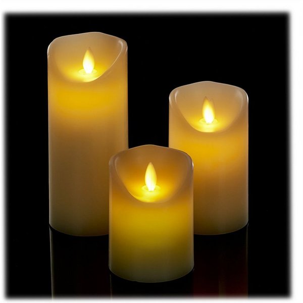 relaxdays LED-Kerze 3er Set, Timerfunktion, LED, Flackerndes Licht