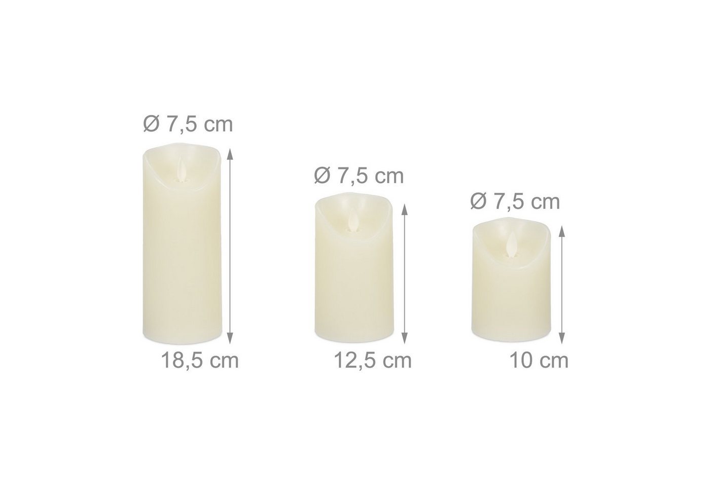 relaxdays LED-Kerze 3er Set, Timerfunktion, LED, Flackerndes Licht – Bild 4 von 5