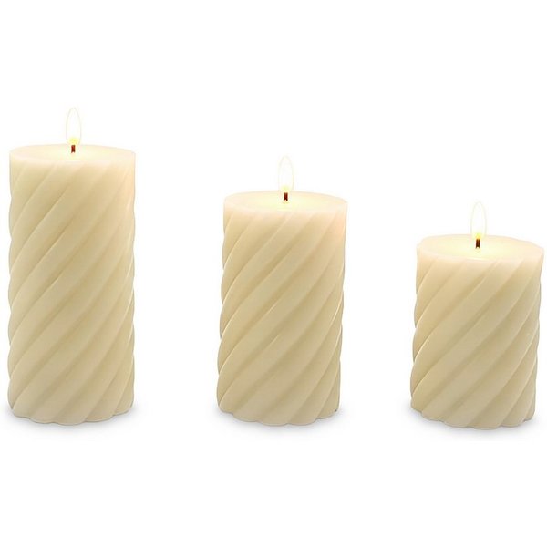 relaxdays LED-Kerze 3er Set, Dekorative flammenlose LED-Kerzen mit warmweiß flackernder Flamme, LED, Warmweiß, Champagner