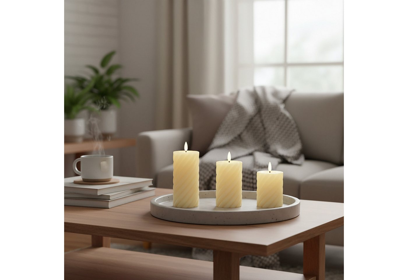 relaxdays LED-Kerze 3er Set, Dekorative flammenlose LED-Kerzen mit warmweiß flackernder Flamme, LED, Warmweiß, Champagner – Bild 5 von 5