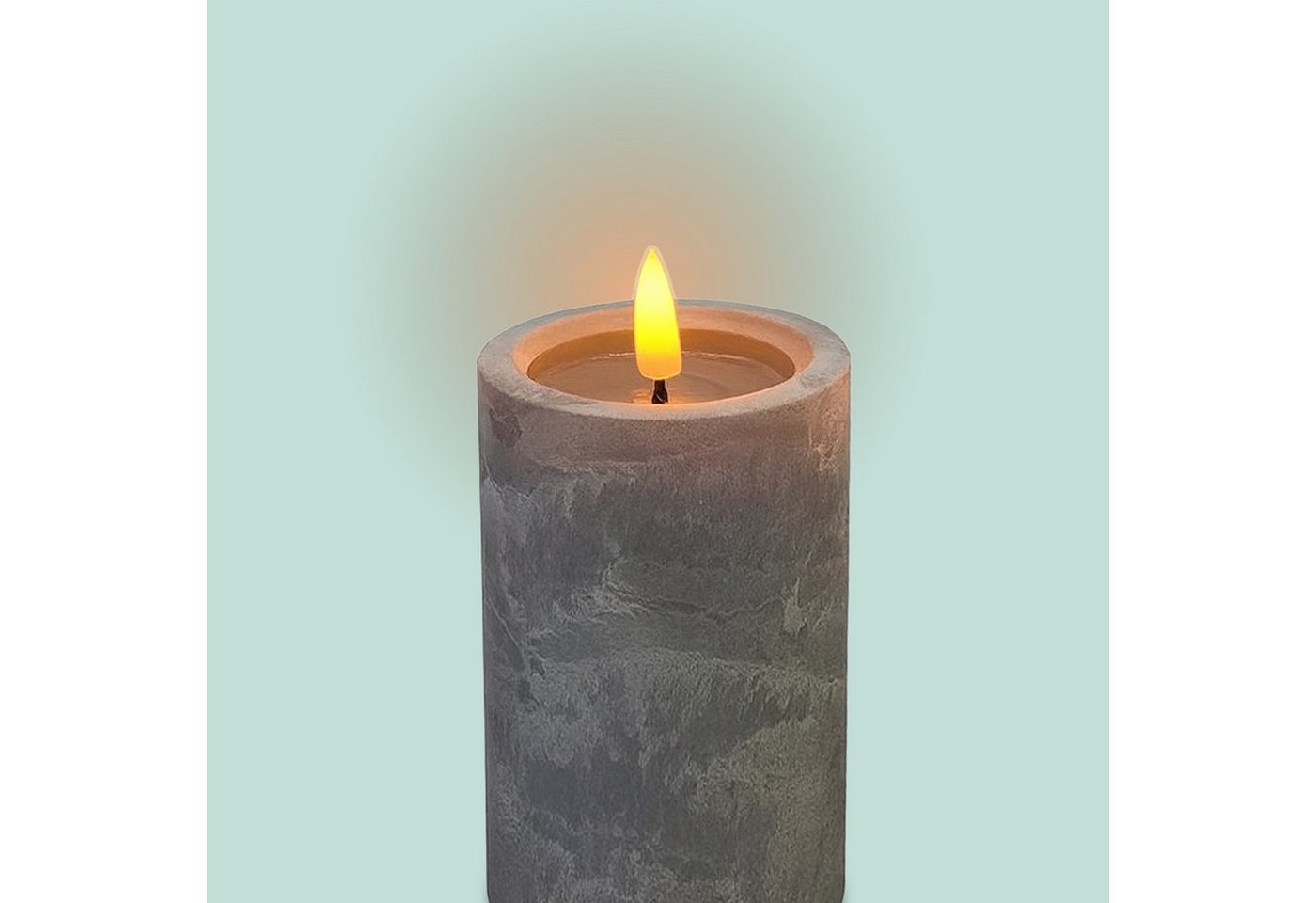 relaxdays LED-Kerze 3er Set Betonoptik, Batteriebetriebenes, flammenloses LED-Licht mit flackernder Flamme, LED, Warmweiß – Bild 5 von 5