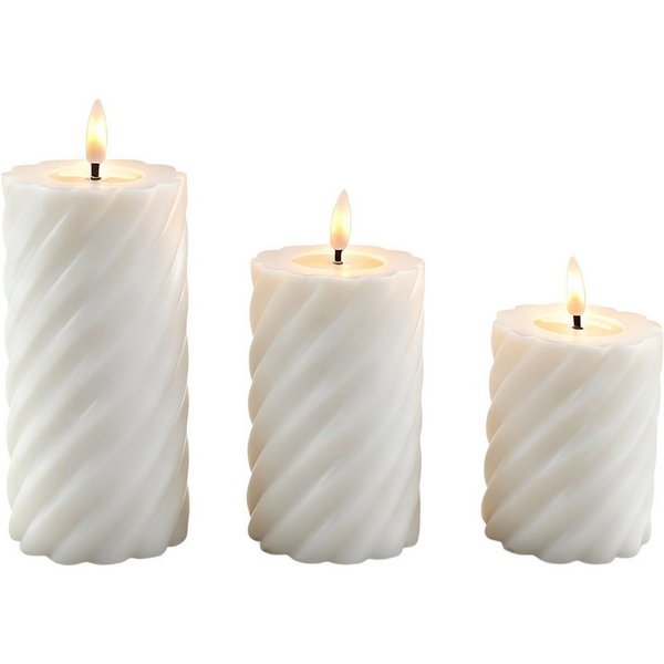 relaxdays LED-Kerze 3er Set, Flammenlose LED-Kerzen mit warmweiß flackernder Flamme, LED, Warmweiß, weiß