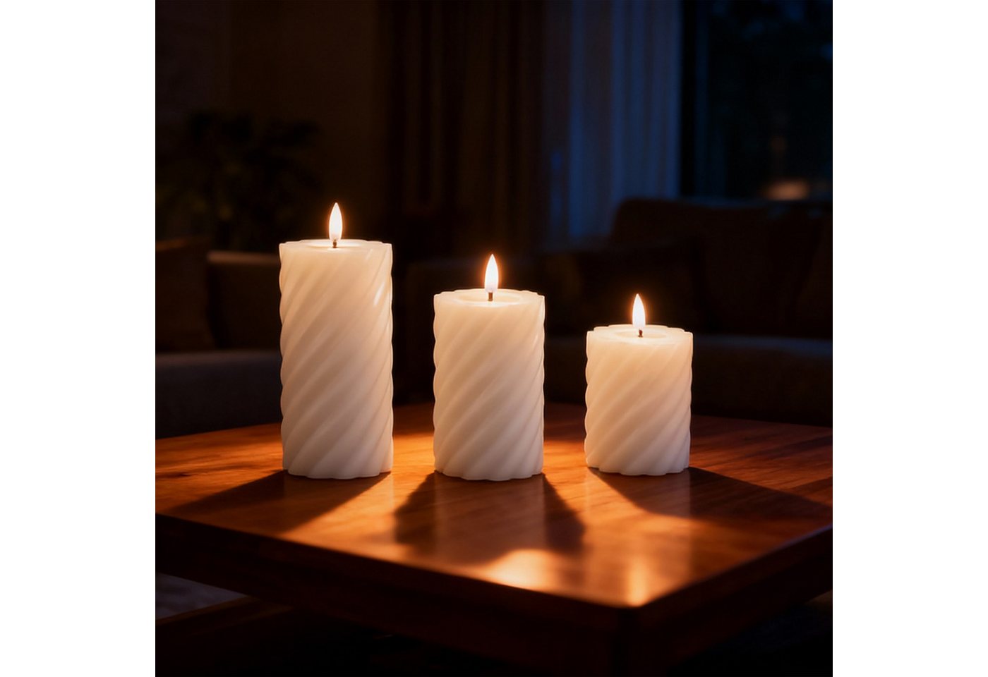 relaxdays LED-Kerze 3er Set, Flammenlose LED-Kerzen mit warmweiß flackernder Flamme, LED, Warmweiß, weiß – Bild 2 von 5