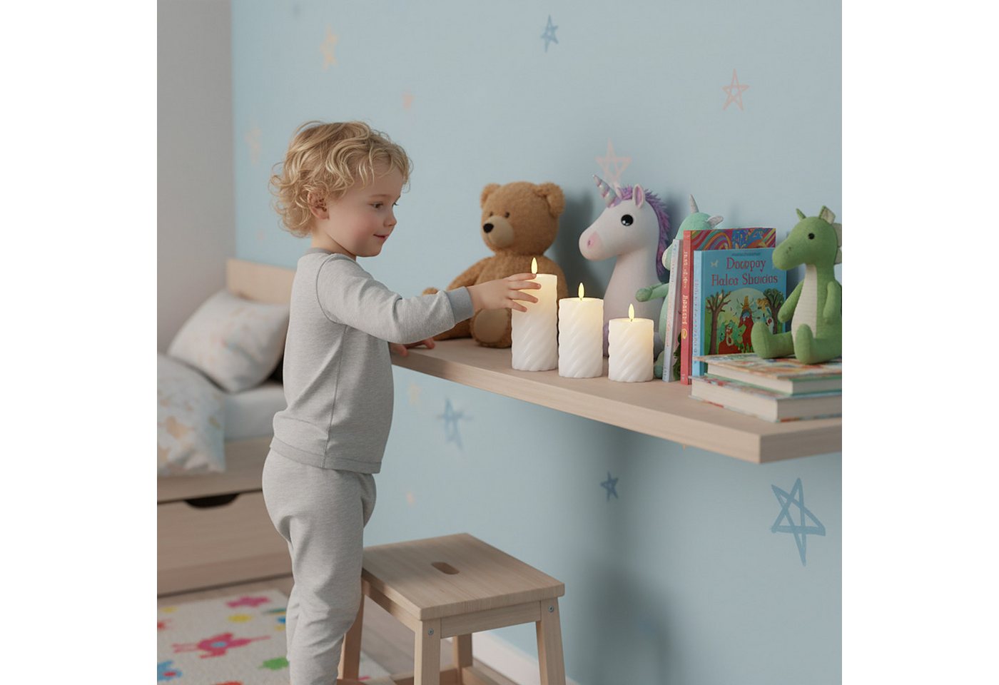 relaxdays LED-Kerze 3er Set, Flammenlose LED-Kerzen mit warmweiß flackernder Flamme, LED, Warmweiß, weiß – Bild 3 von 5