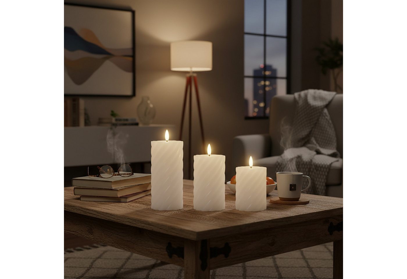 relaxdays LED-Kerze 3er Set, Flammenlose LED-Kerzen mit warmweiß flackernder Flamme, LED, Warmweiß, weiß – Bild 5 von 5