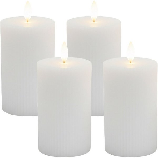 relaxdays LED-Kerze 4er Set 13 cm, Flammenlose LED-Kerzen mit flackernder Flamme, LED, warmweiß, weiß
