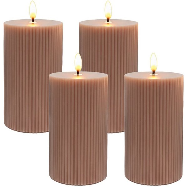 relaxdays LED-Kerze 4er Set 13 cm, Flammenlose LED-Kerzen mit flackernder Flamme, LED, Warmweiß, Altrosa