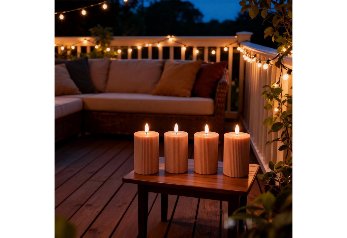 relaxdays LED-Kerze 4er Set 13 cm, Flammenlose LED-Kerzen mit flackernder Flamme, LED, Warmweiß, Altrosa – Bild 2 von 5