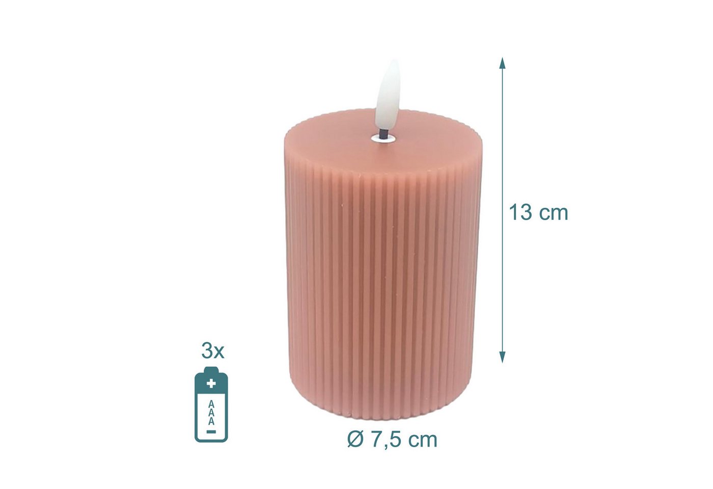 relaxdays LED-Kerze 4er Set 13 cm, Flammenlose LED-Kerzen mit flackernder Flamme, LED, Warmweiß, Altrosa – Bild 4 von 5
