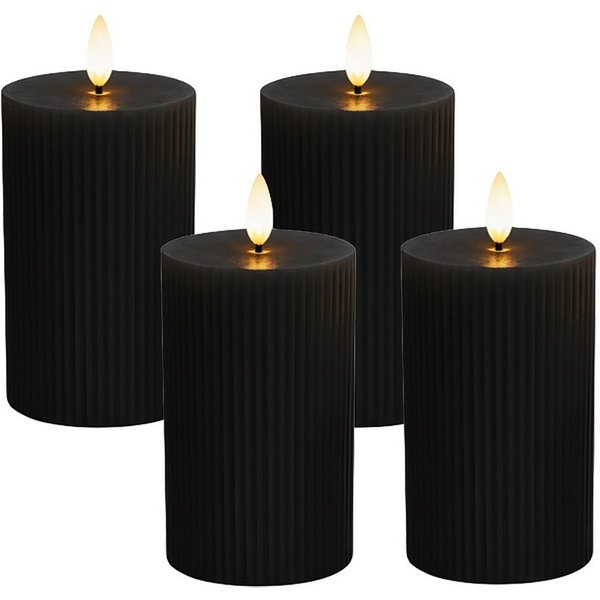 relaxdays LED-Kerze 4er Set 13 cm, Flackernde LED-Flamme, LED, Warmweiß, schwarz
