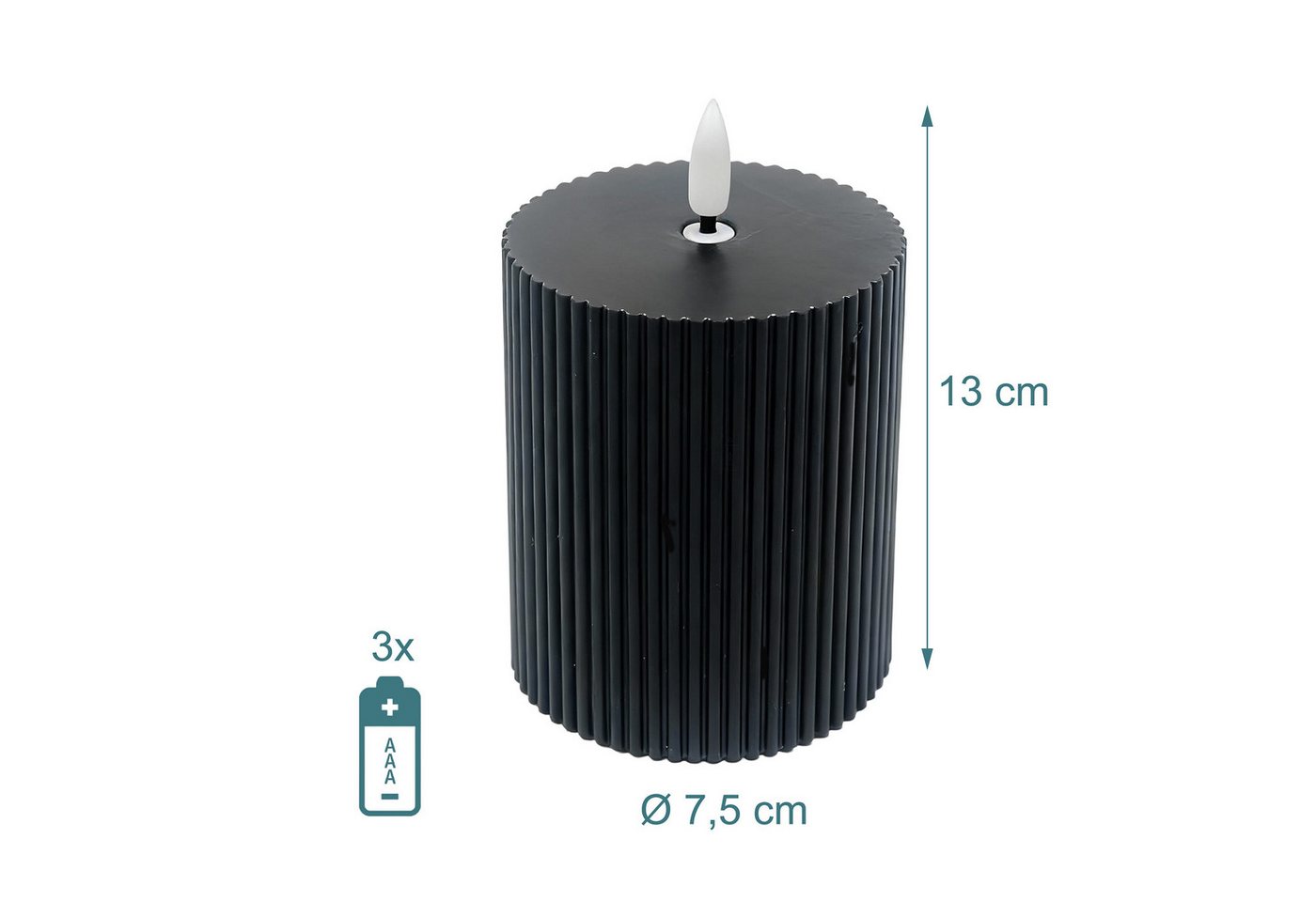 relaxdays LED-Kerze 4er Set 13 cm, Flackernde LED-Flamme, LED, Warmweiß, schwarz – Bild 4 von 5