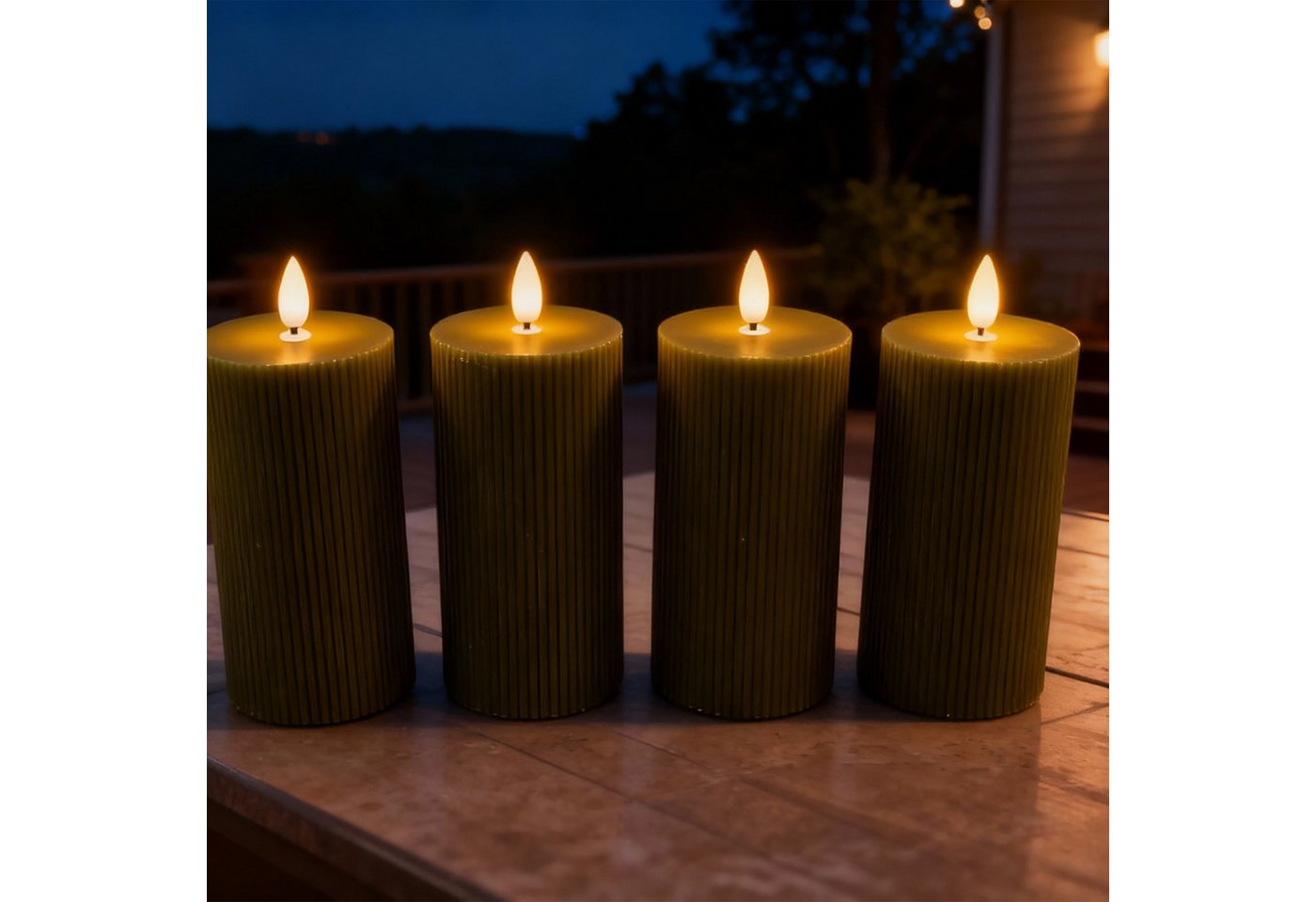 relaxdays LED-Kerze 4er Set 18 cm, Flackernde, flammenlose LED-Beleuchtung für gemütliches Ambiente, LED, Warmweiß, Khaki – Bild 2 von 5