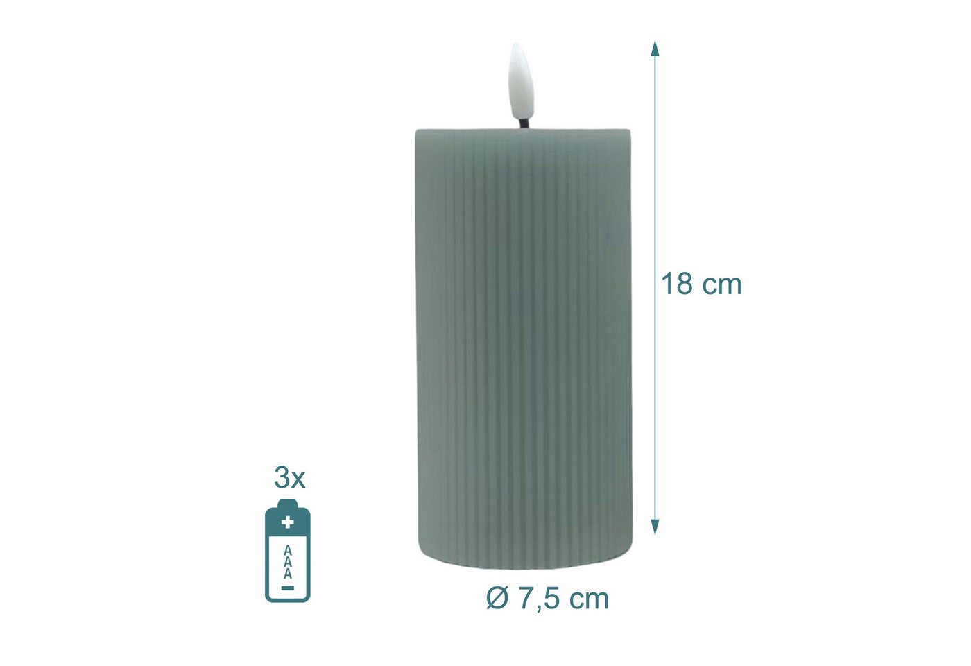 relaxdays LED-Kerze 4er Set 18 cm, Flackernde, flammenlose LED-Beleuchtung für gemütliches Ambiente, LED, Warmweiß, Khaki – Bild 4 von 5