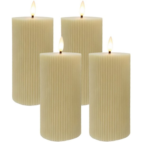 relaxdays LED-Kerze 4er Set 18 cm, Flammenlose LED-Kerzen, LED, Warmweiß, Beige