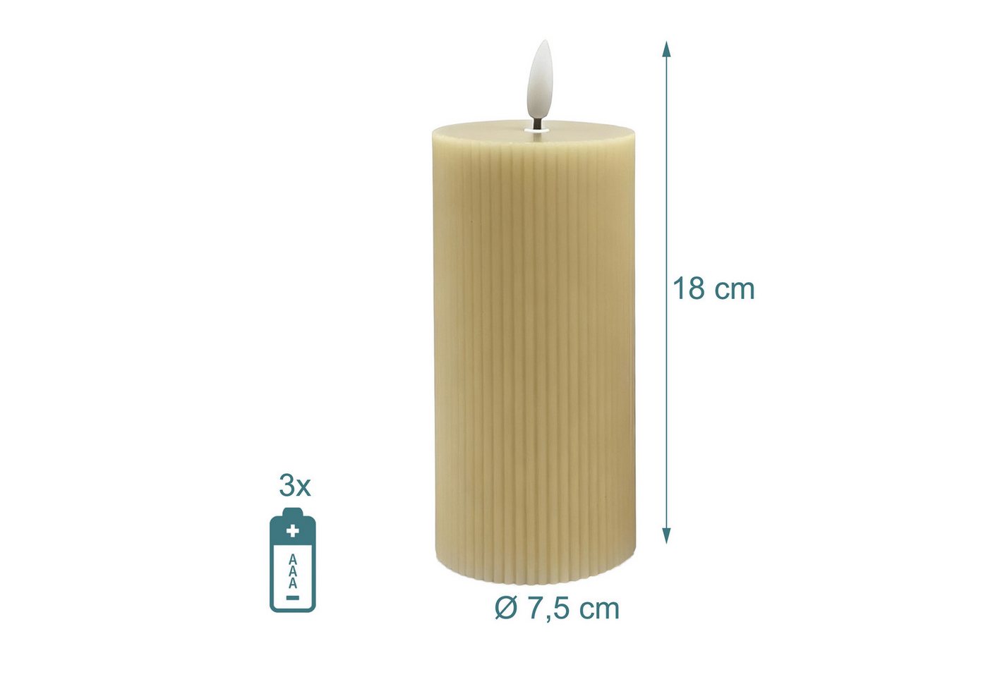 relaxdays LED-Kerze 4er Set 18 cm, Flammenlose LED-Kerzen, LED, Warmweiß, Beige – Bild 4 von 5