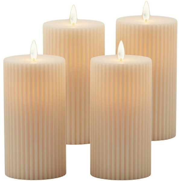 relaxdays LED-Kerze 4er Set, Flackernde Flamme, LED, Warmweiß, Champagner