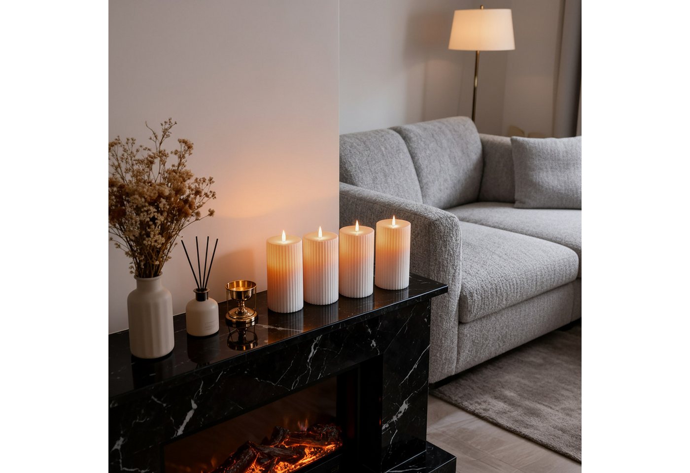 relaxdays LED-Kerze 4er Set, Flackernde Flamme, LED, Warmweiß, Champagner – Bild 2 von 5