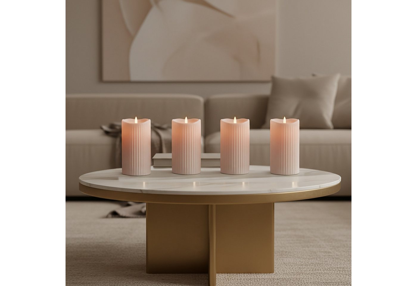 relaxdays LED-Kerze 4er Set, Flackernde Flamme, LED, Warmweiß, Champagner – Bild 3 von 5