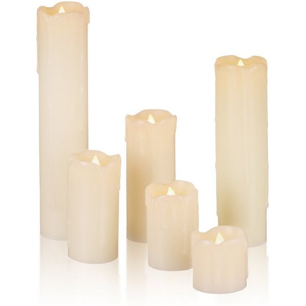 relaxdays LED-Kerze 6er Set aus Echtwachs, LED, warmweiß, leicht rötlich