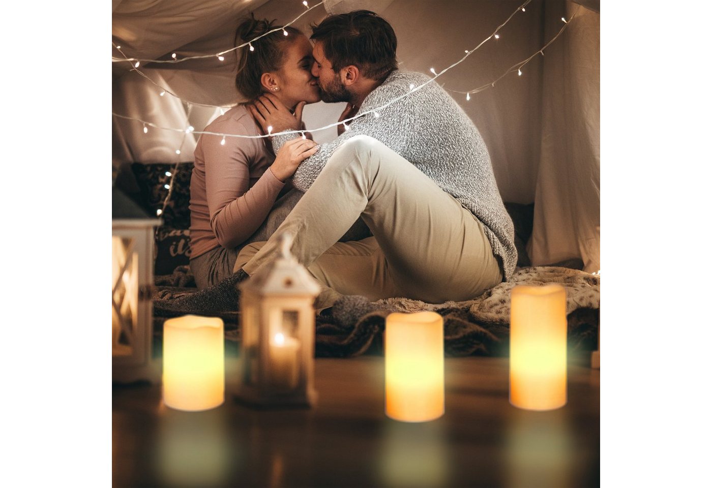 relaxdays LED-Kerze Echtwachs im 3er Set, LED, Warmweiß – Bild 3 von 5