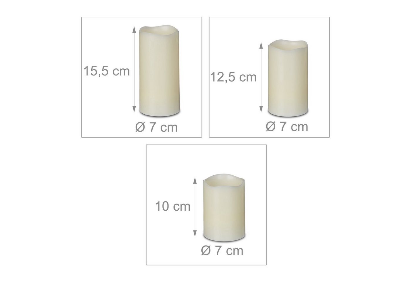 relaxdays LED-Kerze Echtwachs im 3er Set, LED, Warmweiß – Bild 4 von 5