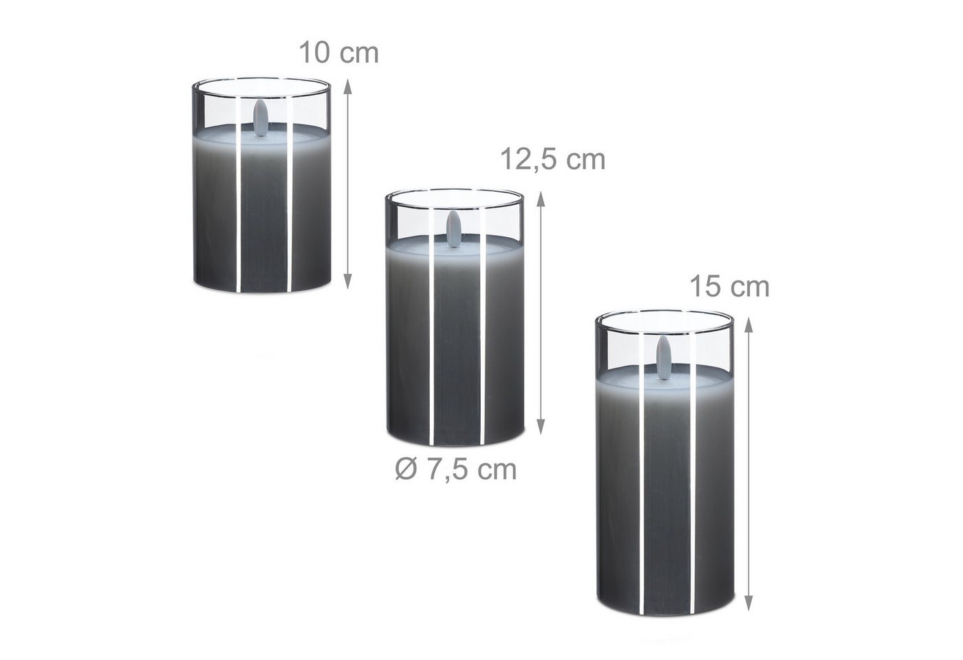 relaxdays LED-Kerze im Glas 3er Set, LED, Warmweiß, grau – Bild 4 von 5