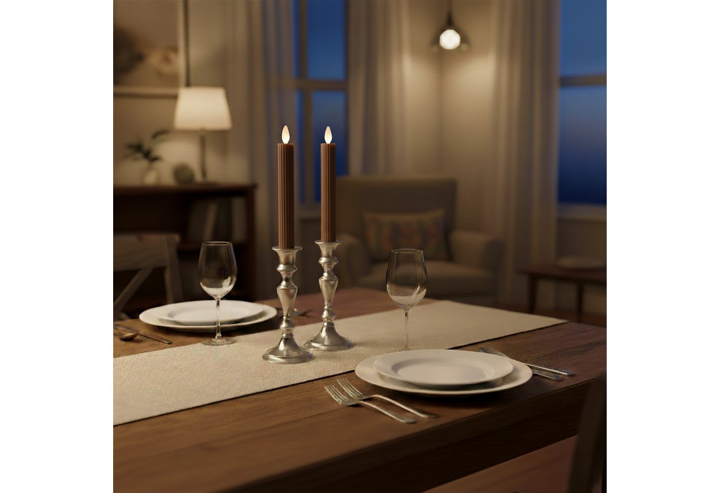 relaxdays LED-Kerze LED Stabkerzen 2er Set, Timerfunktion, LED, Warmweiß, Coffee – Bild 2 von 5