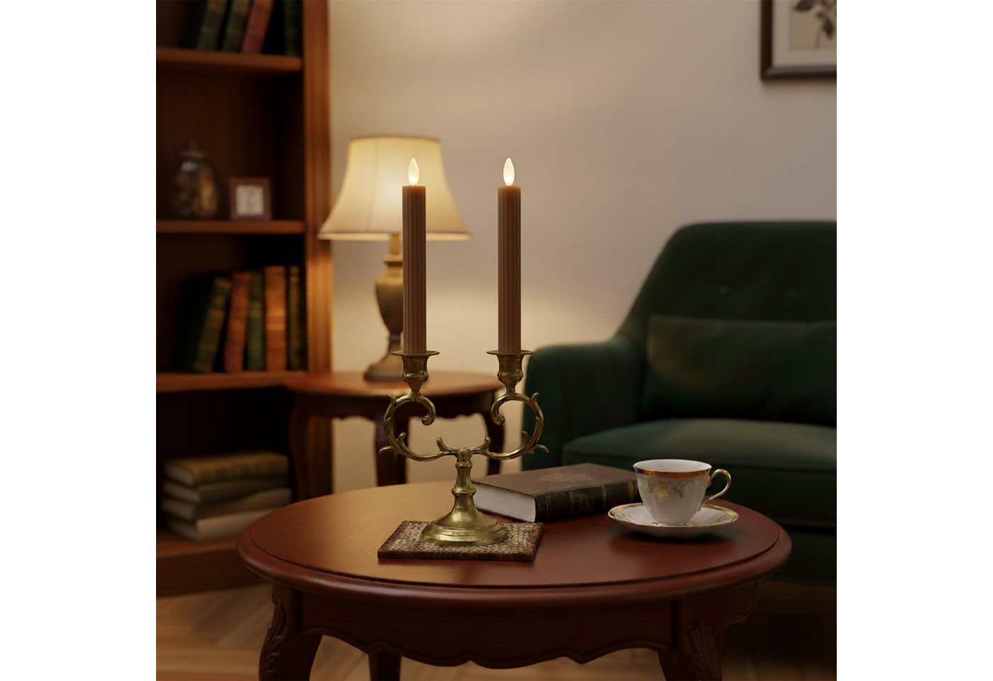 relaxdays LED-Kerze LED Stabkerzen 2er Set, Timerfunktion, LED, Warmweiß, Coffee – Bild 3 von 5